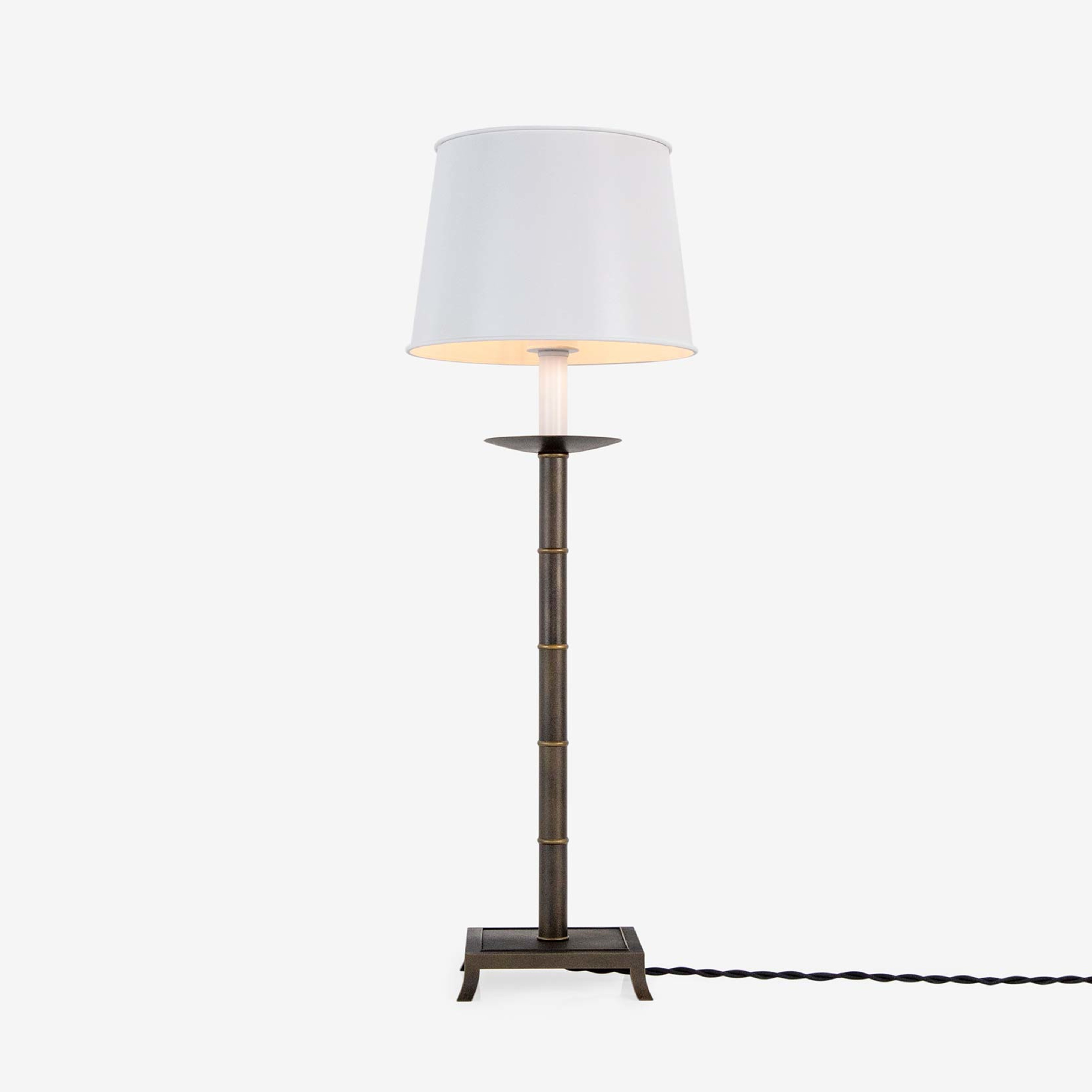 Collection The Urban Electric Company Table Regular Shown In Antique Gilt Finish With Accents And A White Linen Shade